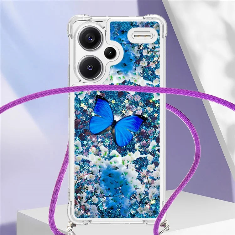 YB Quicksand Series-5 For Xiaomi Redmi Note 13 Pro+ 5G Case Stylish Pattern Sequins TPU Cover with Lanyard