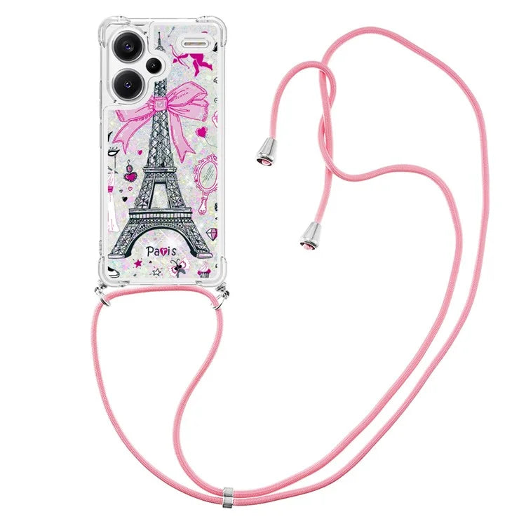 YB Quicksand Series-5 For Xiaomi Redmi Note 13 Pro+ 5G Case Stylish Pattern Sequins TPU Cover with Lanyard