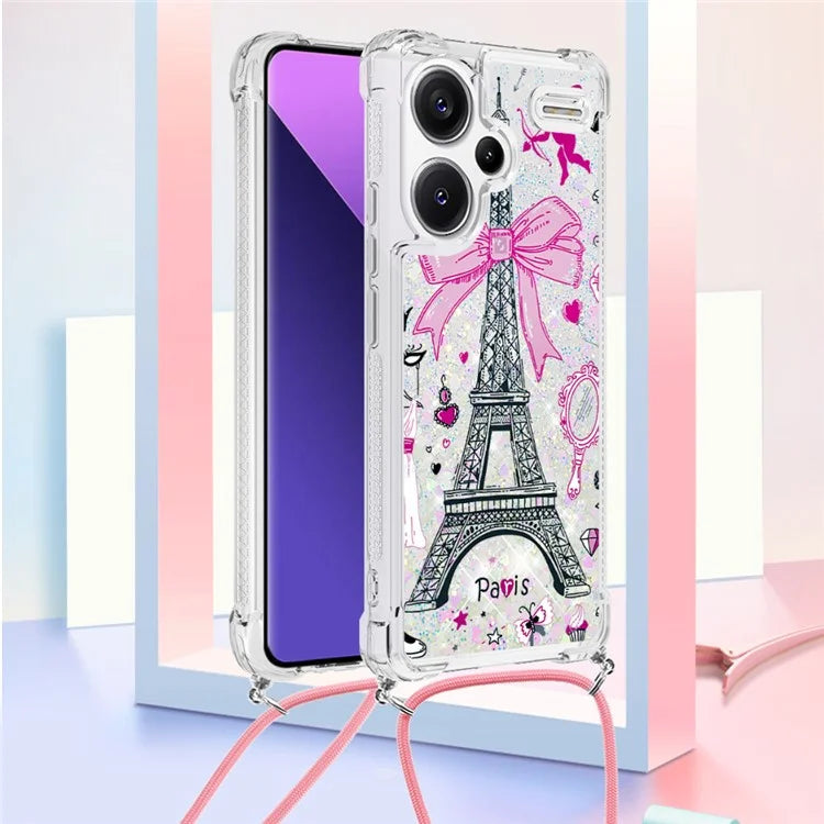 YB Quicksand Series-5 For Xiaomi Redmi Note 13 Pro+ 5G Case Stylish Pattern Sequins TPU Cover with Lanyard