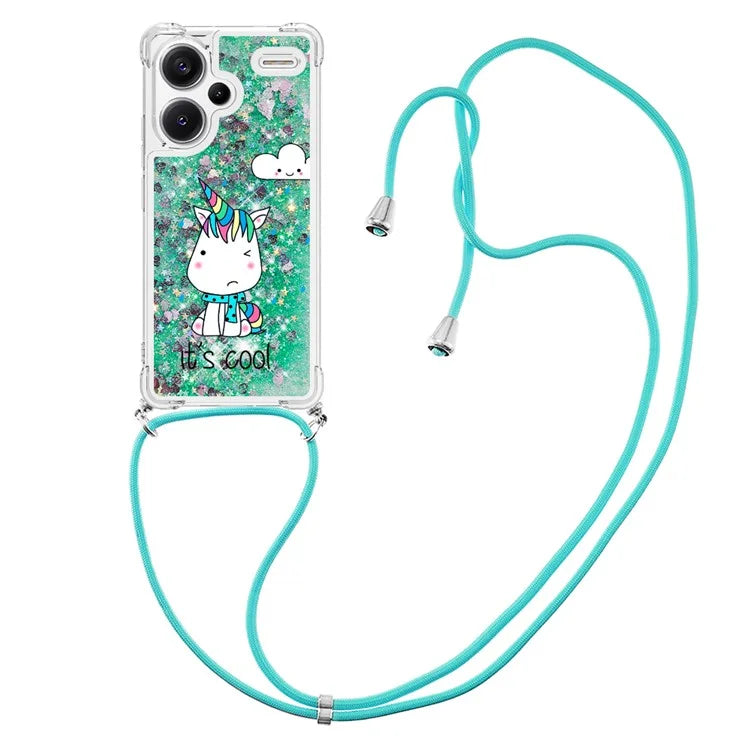 YB Quicksand Series-5 For Xiaomi Redmi Note 13 Pro+ 5G Case Stylish Pattern Sequins TPU Cover with Lanyard