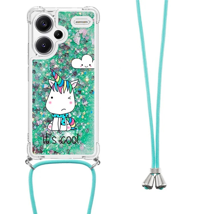 YB Quicksand Series-5 For Xiaomi Redmi Note 13 Pro+ 5G Case Stylish Pattern Sequins TPU Cover with Lanyard