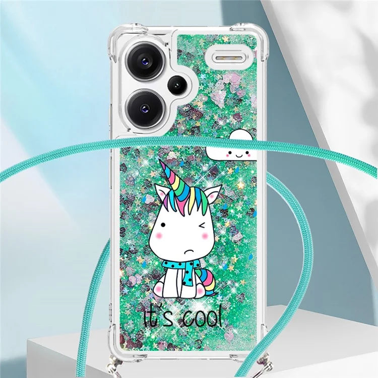 YB Quicksand Series-5 For Xiaomi Redmi Note 13 Pro+ 5G Case Stylish Pattern Sequins TPU Cover with Lanyard