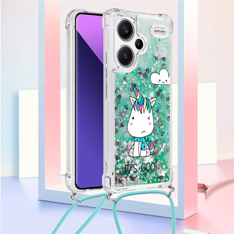 YB Quicksand Series-5 For Xiaomi Redmi Note 13 Pro+ 5G Case Stylish Pattern Sequins TPU Cover with Lanyard