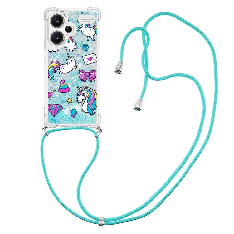 YB Quicksand Series-5 For Xiaomi Redmi Note 13 Pro+ 5G Case Stylish Pattern Sequins TPU Cover with Lanyard