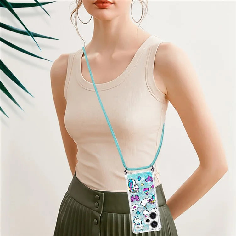 YB Quicksand Series-5 For Xiaomi Redmi Note 13 Pro+ 5G Case Stylish Pattern Sequins TPU Cover with Lanyard