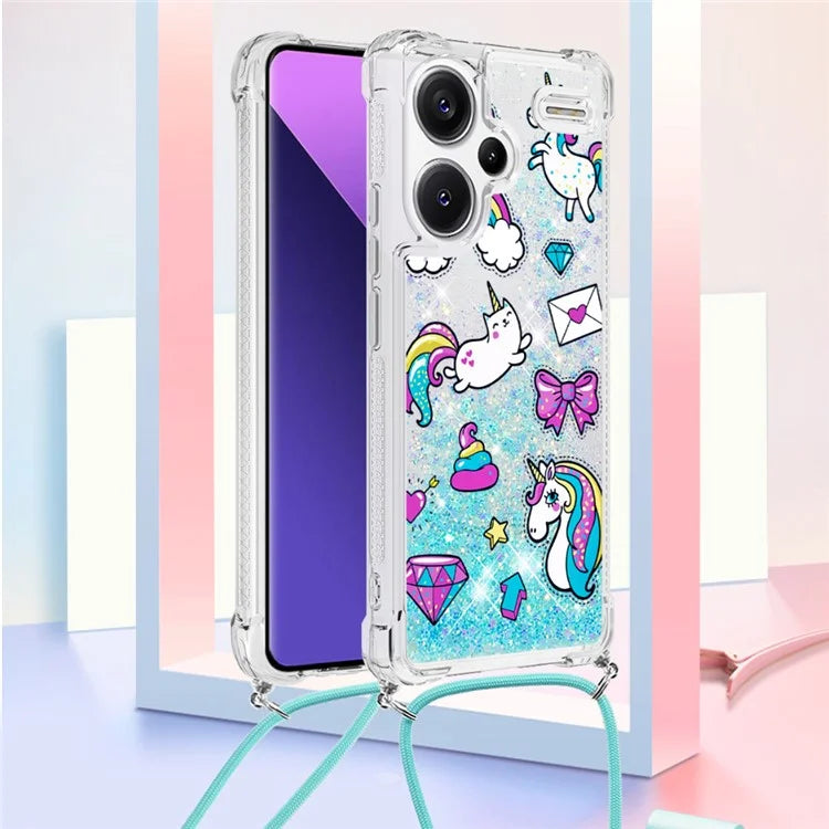 YB Quicksand Series-5 For Xiaomi Redmi Note 13 Pro+ 5G Case Stylish Pattern Sequins TPU Cover with Lanyard