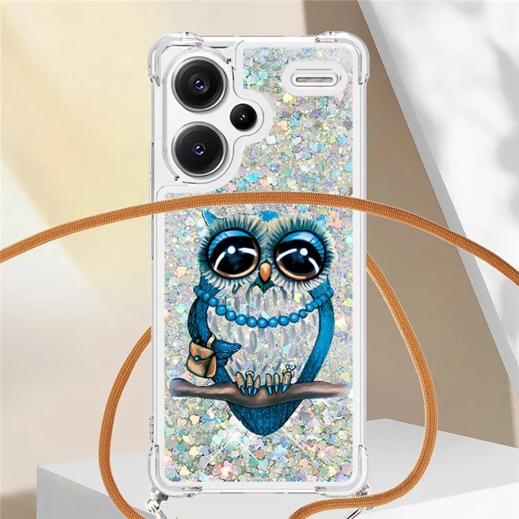 YB Quicksand Series-5 For Xiaomi Redmi Note 13 Pro+ 5G Case Stylish Pattern Sequins TPU Cover with Lanyard