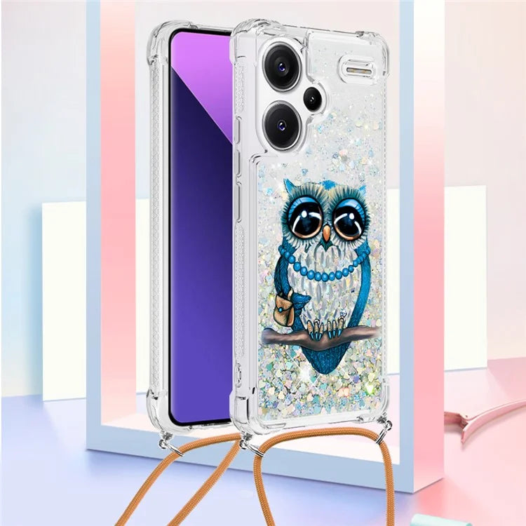 YB Quicksand Series-5 For Xiaomi Redmi Note 13 Pro+ 5G Case Stylish Pattern Sequins TPU Cover with Lanyard