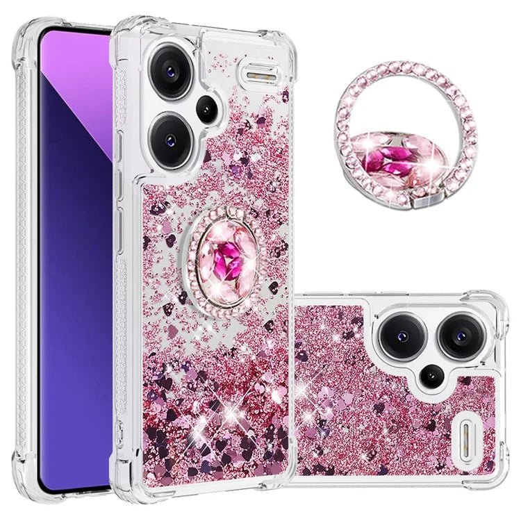 YB Quicksand Series-7 For Xiaomi Redmi Note 13 Pro+ 5G TPU Phone Case Floating Sequins Ring Kickstand Cover