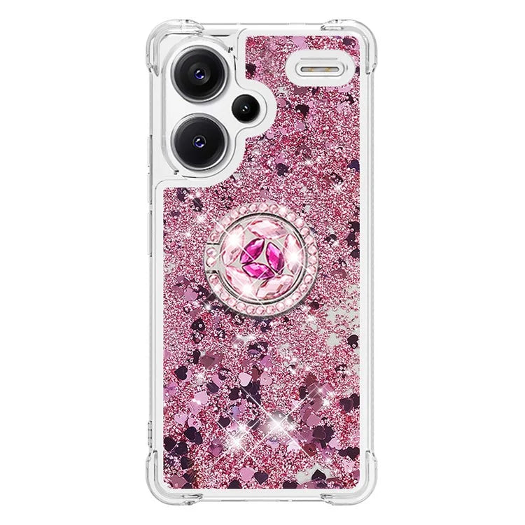 YB Quicksand Series-7 For Xiaomi Redmi Note 13 Pro+ 5G TPU Phone Case Floating Sequins Ring Kickstand Cover