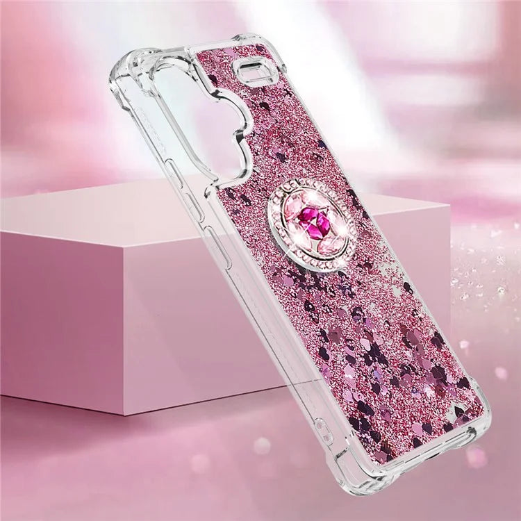 YB Quicksand Series-7 For Xiaomi Redmi Note 13 Pro+ 5G TPU Phone Case Floating Sequins Ring Kickstand Cover