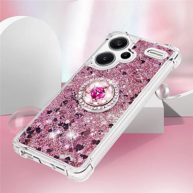 YB Quicksand Series-7 For Xiaomi Redmi Note 13 Pro+ 5G TPU Phone Case Floating Sequins Ring Kickstand Cover