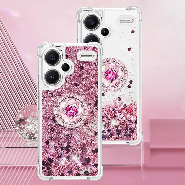 YB Quicksand Series-7 For Xiaomi Redmi Note 13 Pro+ 5G TPU Phone Case Floating Sequins Ring Kickstand Cover