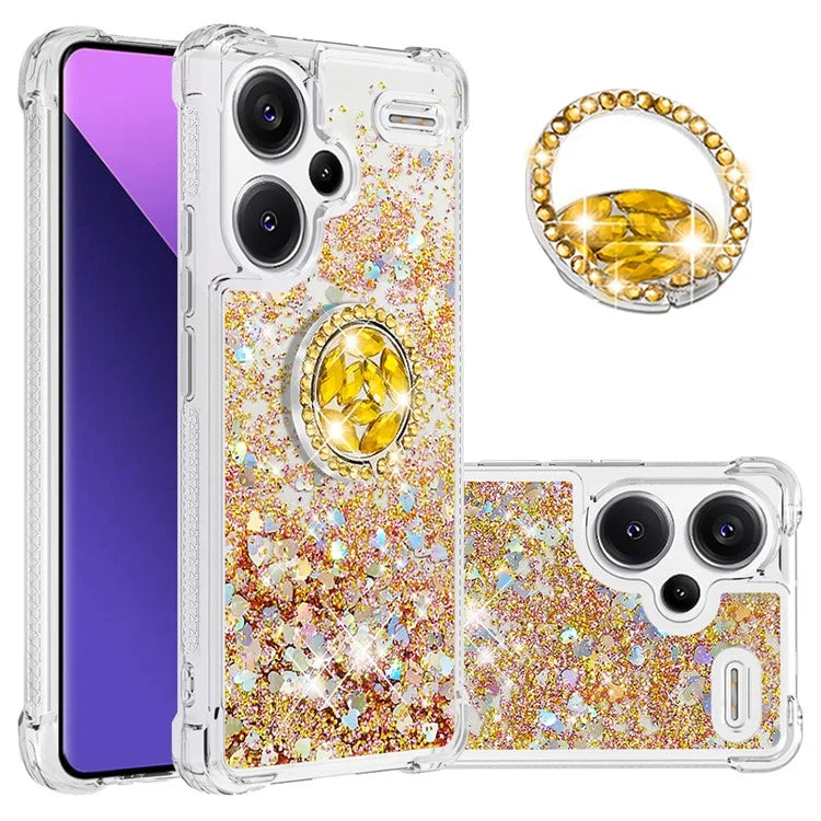 YB Quicksand Series-7 For Xiaomi Redmi Note 13 Pro+ 5G TPU Phone Case Floating Sequins Ring Kickstand Cover