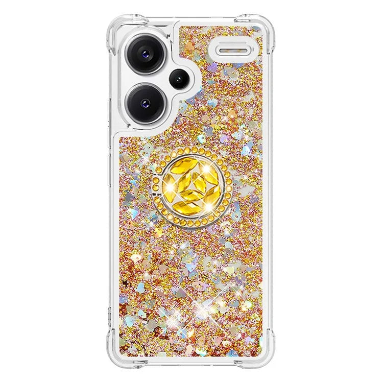 YB Quicksand Series-7 For Xiaomi Redmi Note 13 Pro+ 5G TPU Phone Case Floating Sequins Ring Kickstand Cover