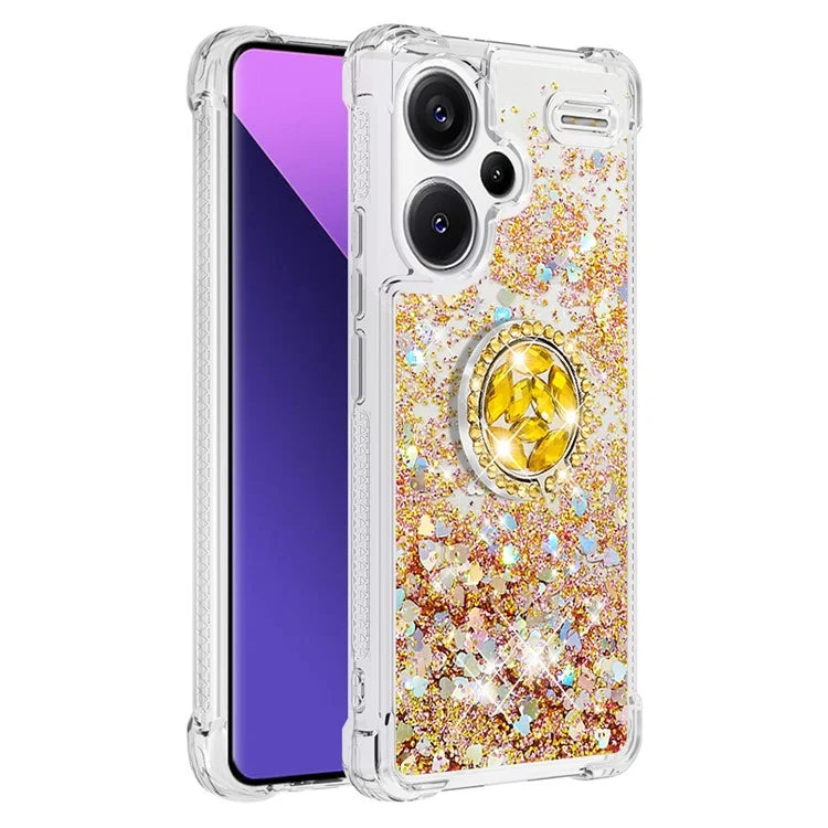 YB Quicksand Series-7 For Xiaomi Redmi Note 13 Pro+ 5G TPU Phone Case Floating Sequins Ring Kickstand Cover