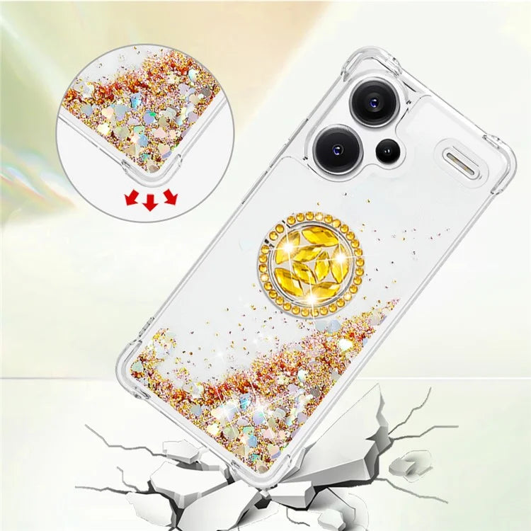YB Quicksand Series-7 For Xiaomi Redmi Note 13 Pro+ 5G TPU Phone Case Floating Sequins Ring Kickstand Cover