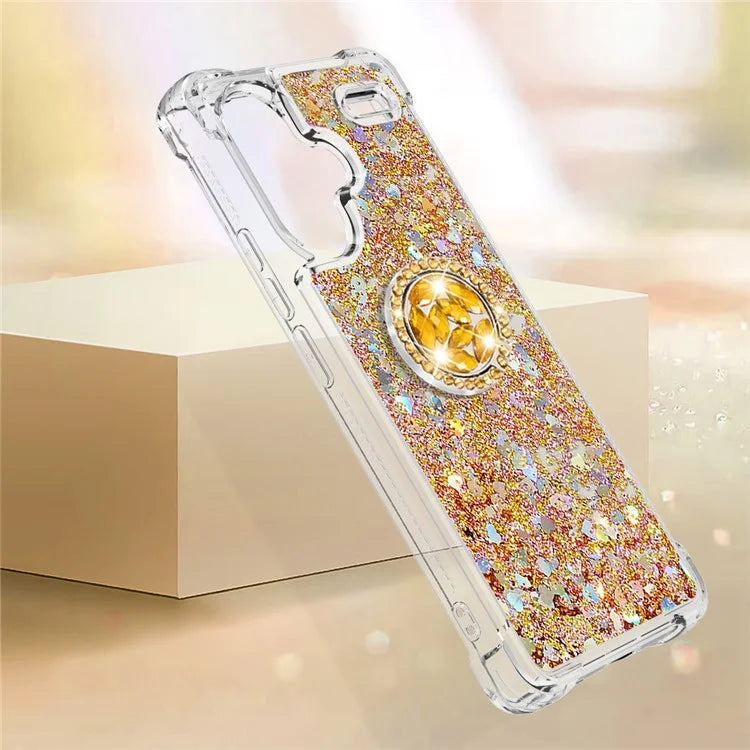 YB Quicksand Series-7 For Xiaomi Redmi Note 13 Pro+ 5G TPU Phone Case Floating Sequins Ring Kickstand Cover