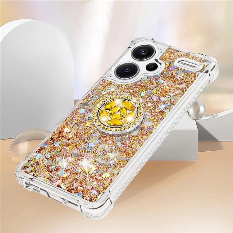 YB Quicksand Series-7 For Xiaomi Redmi Note 13 Pro+ 5G TPU Phone Case Floating Sequins Ring Kickstand Cover