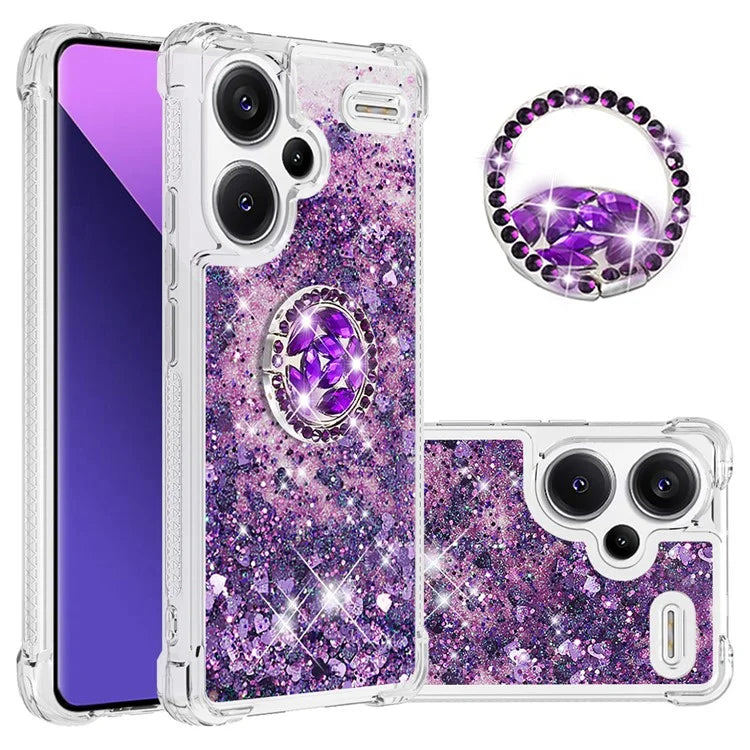 YB Quicksand Series-7 For Xiaomi Redmi Note 13 Pro+ 5G TPU Phone Case Floating Sequins Ring Kickstand Cover