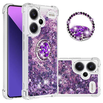 YB Quicksand Series-7 For Xiaomi Redmi Note 13 Pro+ 5G TPU Phone Case Floating Sequins Ring Kickstand Cover