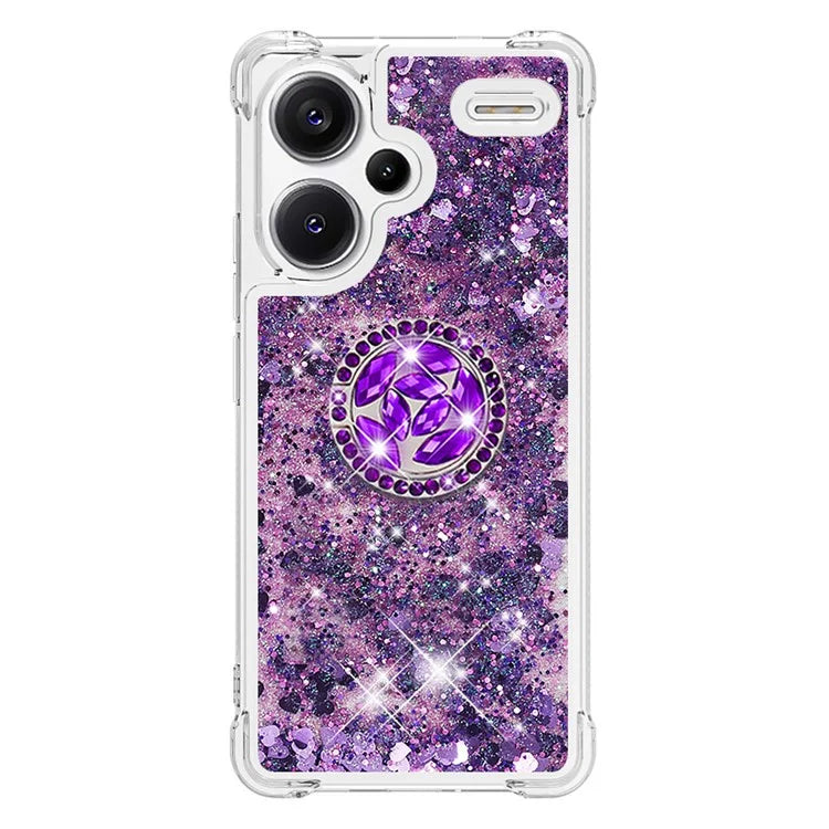 YB Quicksand Series-7 For Xiaomi Redmi Note 13 Pro+ 5G TPU Phone Case Floating Sequins Ring Kickstand Cover