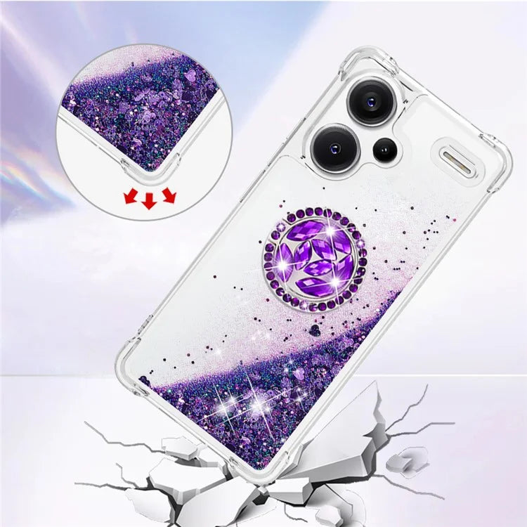 YB Quicksand Series-7 For Xiaomi Redmi Note 13 Pro+ 5G TPU Phone Case Floating Sequins Ring Kickstand Cover
