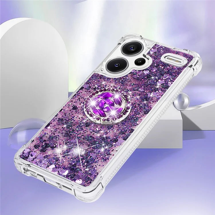 YB Quicksand Series-7 For Xiaomi Redmi Note 13 Pro+ 5G TPU Phone Case Floating Sequins Ring Kickstand Cover