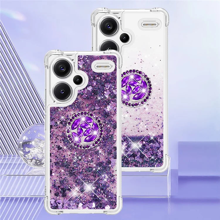 YB Quicksand Series-7 For Xiaomi Redmi Note 13 Pro+ 5G TPU Phone Case Floating Sequins Ring Kickstand Cover