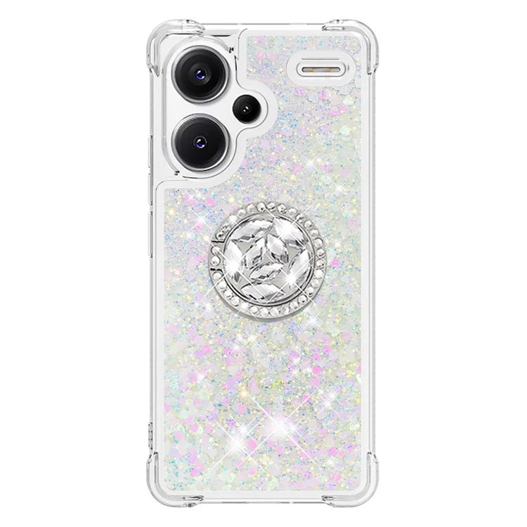 YB Quicksand Series-7 For Xiaomi Redmi Note 13 Pro+ 5G TPU Phone Case Floating Sequins Ring Kickstand Cover