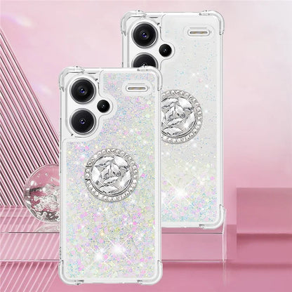 YB Quicksand Series-7 For Xiaomi Redmi Note 13 Pro+ 5G TPU Phone Case Floating Sequins Ring Kickstand Cover