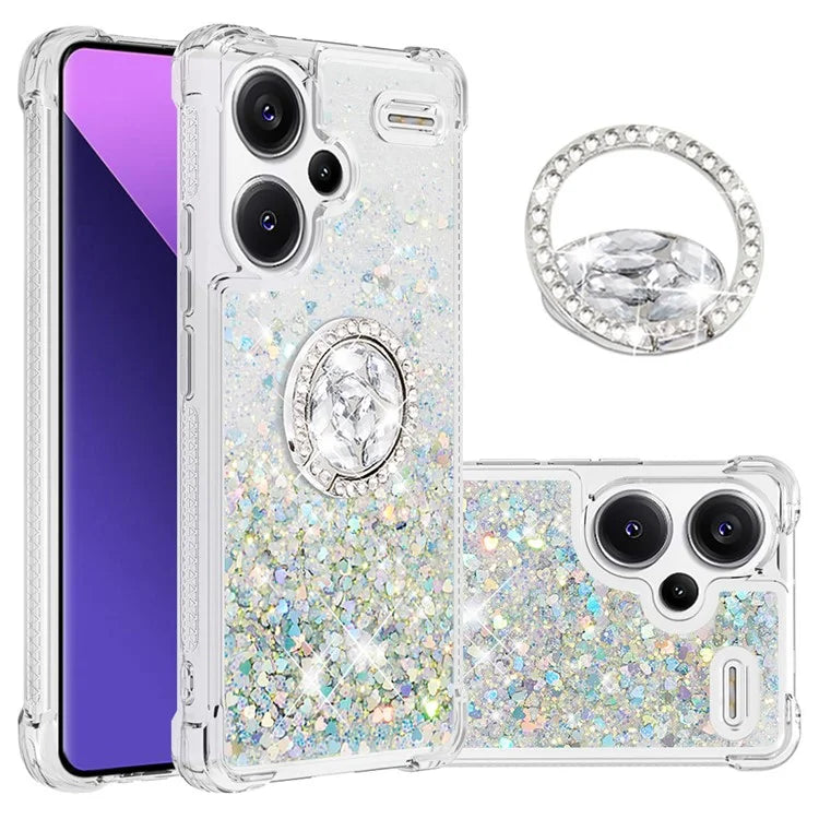 YB Quicksand Series-7 For Xiaomi Redmi Note 13 Pro+ 5G TPU Phone Case Floating Sequins Ring Kickstand Cover