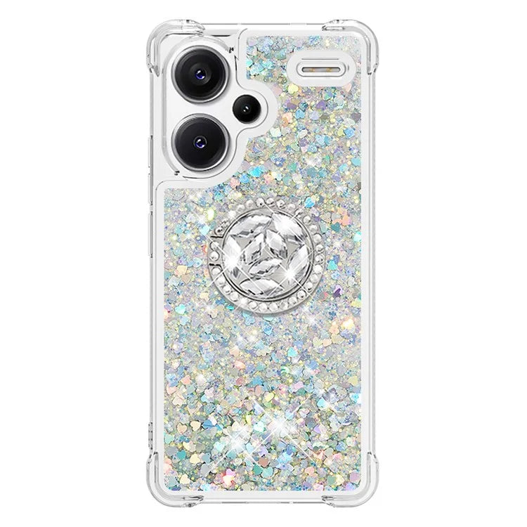 YB Quicksand Series-7 For Xiaomi Redmi Note 13 Pro+ 5G TPU Phone Case Floating Sequins Ring Kickstand Cover
