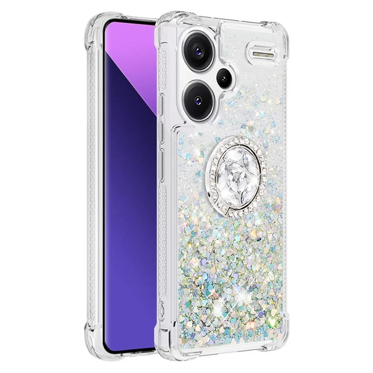 YB Quicksand Series-7 For Xiaomi Redmi Note 13 Pro+ 5G TPU Phone Case Floating Sequins Ring Kickstand Cover
