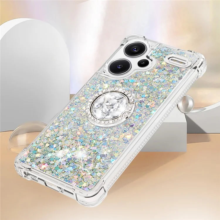 YB Quicksand Series-7 For Xiaomi Redmi Note 13 Pro+ 5G TPU Phone Case Floating Sequins Ring Kickstand Cover