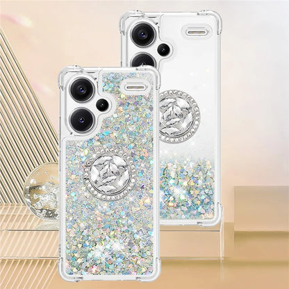 YB Quicksand Series-7 For Xiaomi Redmi Note 13 Pro+ 5G TPU Phone Case Floating Sequins Ring Kickstand Cover
