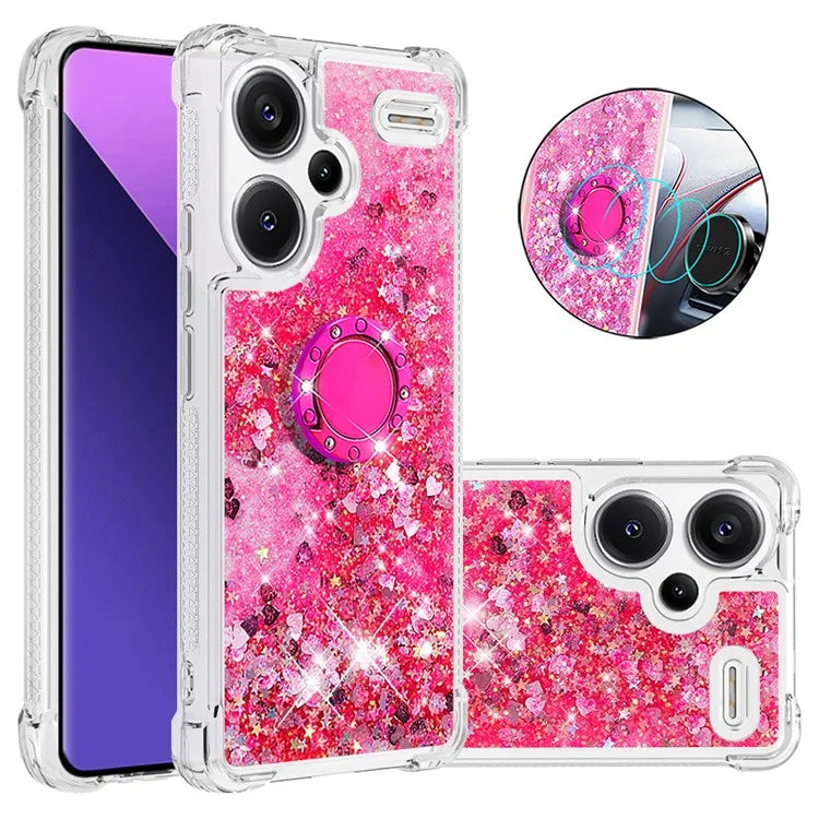 YB Quicksand Series-7 For Xiaomi Redmi Note 13 Pro+ 5G TPU Phone Case Floating Sequins Ring Kickstand Cover