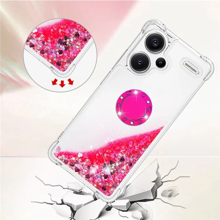 YB Quicksand Series-7 For Xiaomi Redmi Note 13 Pro+ 5G TPU Phone Case Floating Sequins Ring Kickstand Cover