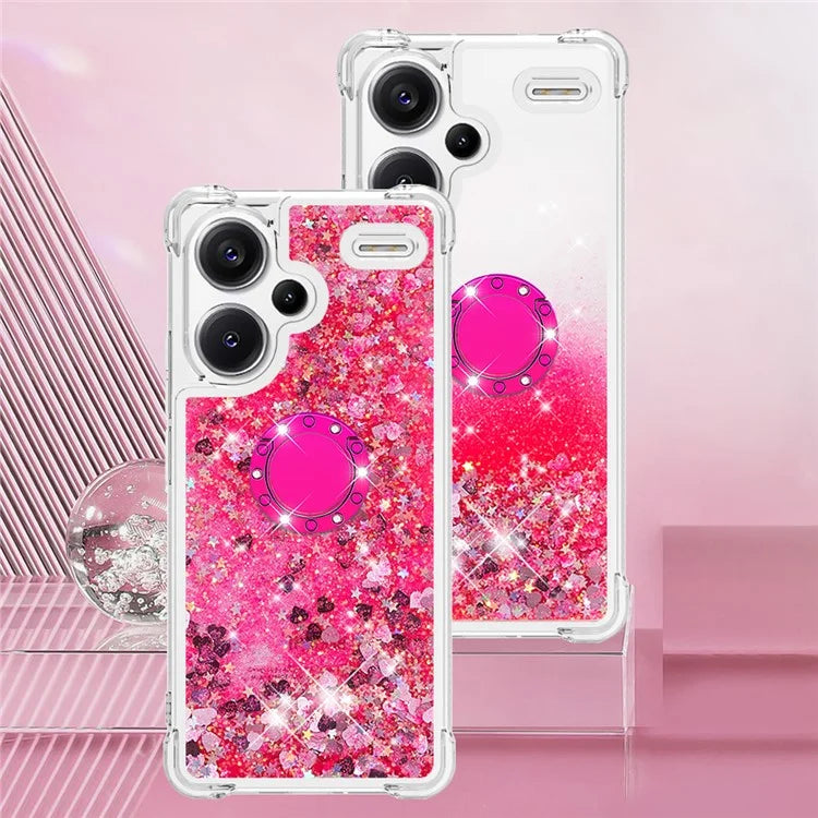YB Quicksand Series-7 For Xiaomi Redmi Note 13 Pro+ 5G TPU Phone Case Floating Sequins Ring Kickstand Cover