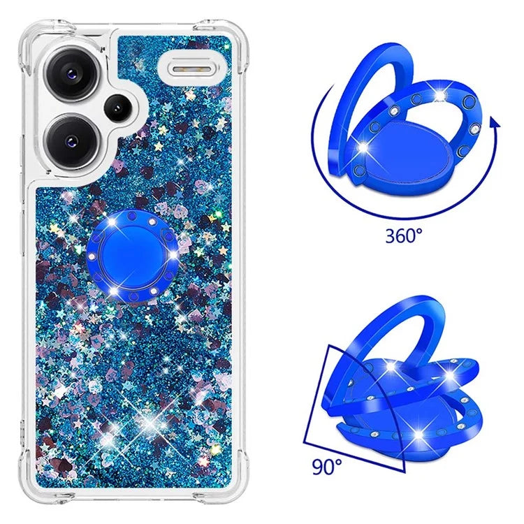 YB Quicksand Series-7 For Xiaomi Redmi Note 13 Pro+ 5G TPU Phone Case Floating Sequins Ring Kickstand Cover