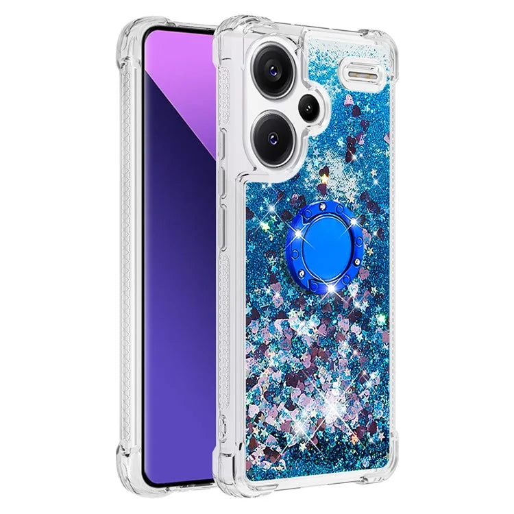 YB Quicksand Series-7 For Xiaomi Redmi Note 13 Pro+ 5G TPU Phone Case Floating Sequins Ring Kickstand Cover