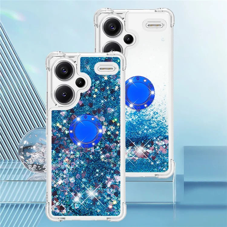 YB Quicksand Series-7 For Xiaomi Redmi Note 13 Pro+ 5G TPU Phone Case Floating Sequins Ring Kickstand Cover
