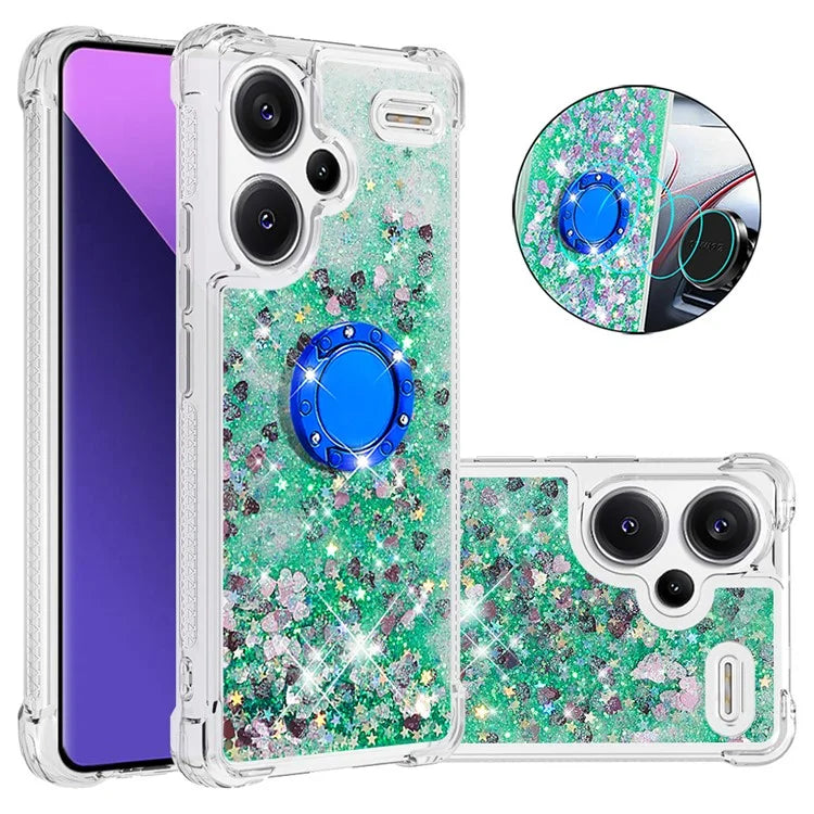 YB Quicksand Series-7 For Xiaomi Redmi Note 13 Pro+ 5G TPU Phone Case Floating Sequins Ring Kickstand Cover
