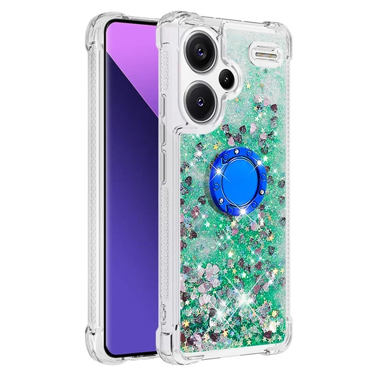 YB Quicksand Series-7 For Xiaomi Redmi Note 13 Pro+ 5G TPU Phone Case Floating Sequins Ring Kickstand Cover