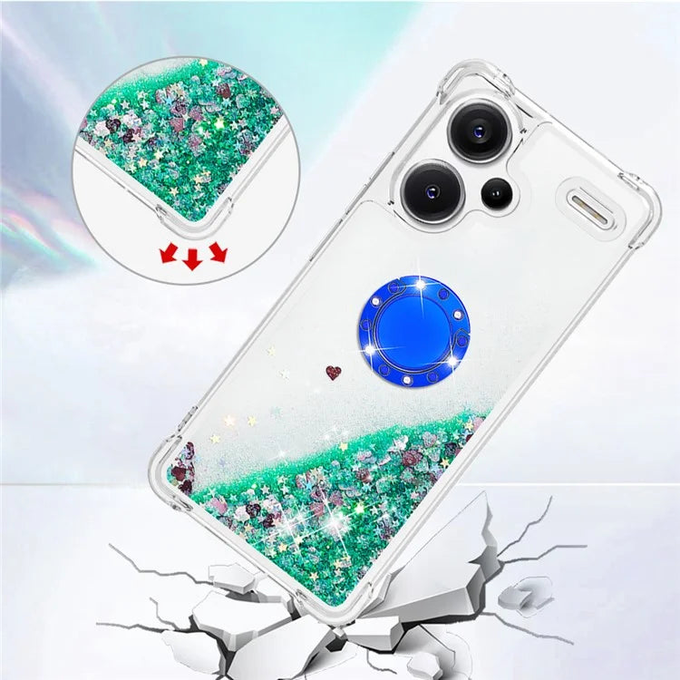 YB Quicksand Series-7 For Xiaomi Redmi Note 13 Pro+ 5G TPU Phone Case Floating Sequins Ring Kickstand Cover
