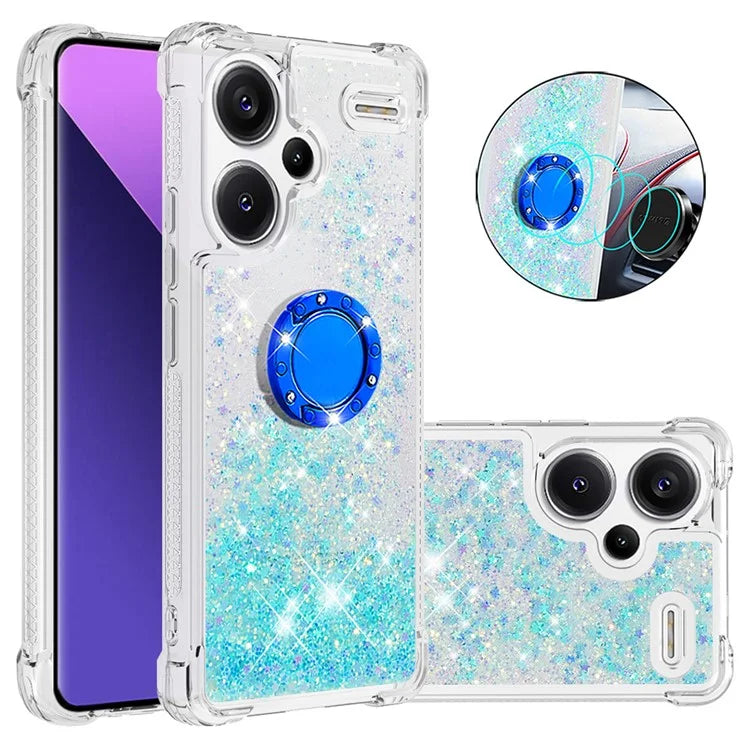 YB Quicksand Series-7 For Xiaomi Redmi Note 13 Pro+ 5G TPU Phone Case Floating Sequins Ring Kickstand Cover