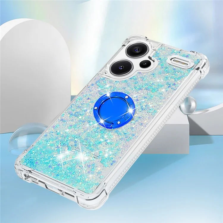 YB Quicksand Series-7 For Xiaomi Redmi Note 13 Pro+ 5G TPU Phone Case Floating Sequins Ring Kickstand Cover
