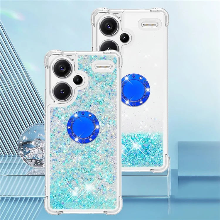 YB Quicksand Series-7 For Xiaomi Redmi Note 13 Pro+ 5G TPU Phone Case Floating Sequins Ring Kickstand Cover