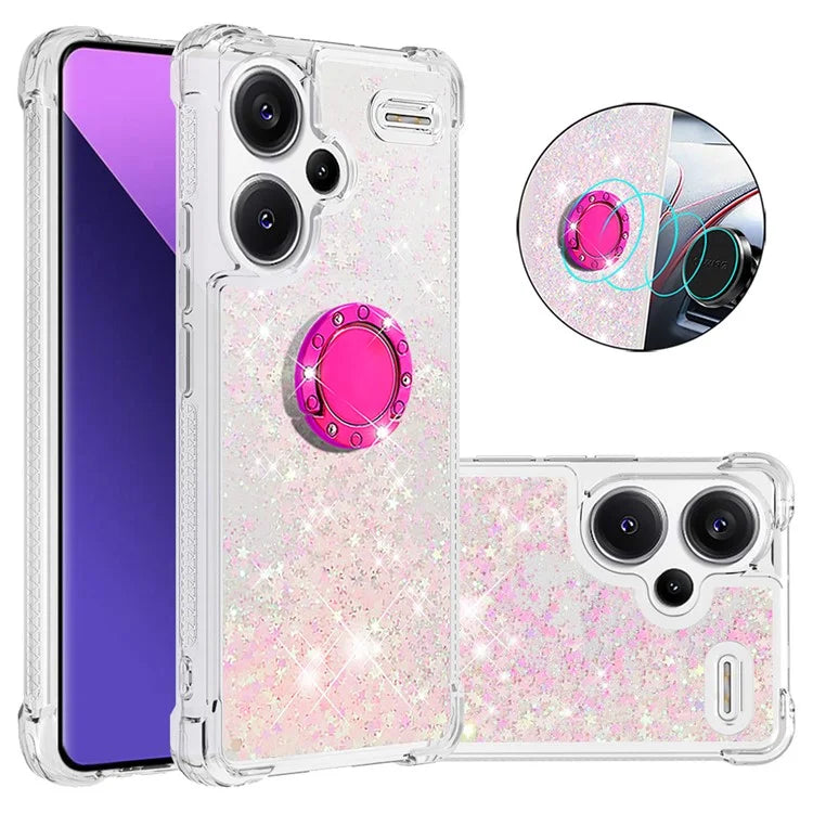 YB Quicksand Series-7 For Xiaomi Redmi Note 13 Pro+ 5G TPU Phone Case Floating Sequins Ring Kickstand Cover