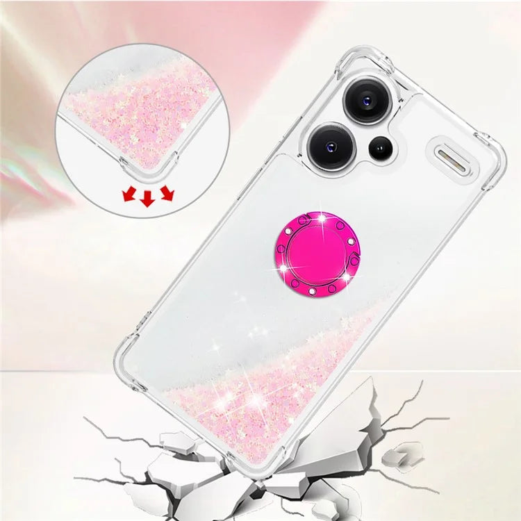 YB Quicksand Series-7 For Xiaomi Redmi Note 13 Pro+ 5G TPU Phone Case Floating Sequins Ring Kickstand Cover